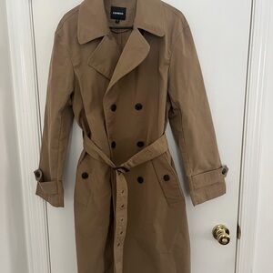 Express Camel Trench Coat  Medium Double Breasted Belted Classic Chic Parisian